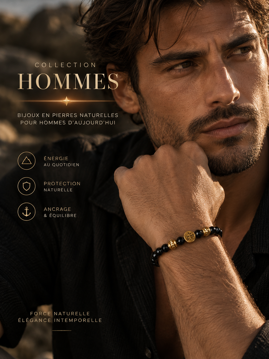 Bracelets homme en pierres naturelles et talismans