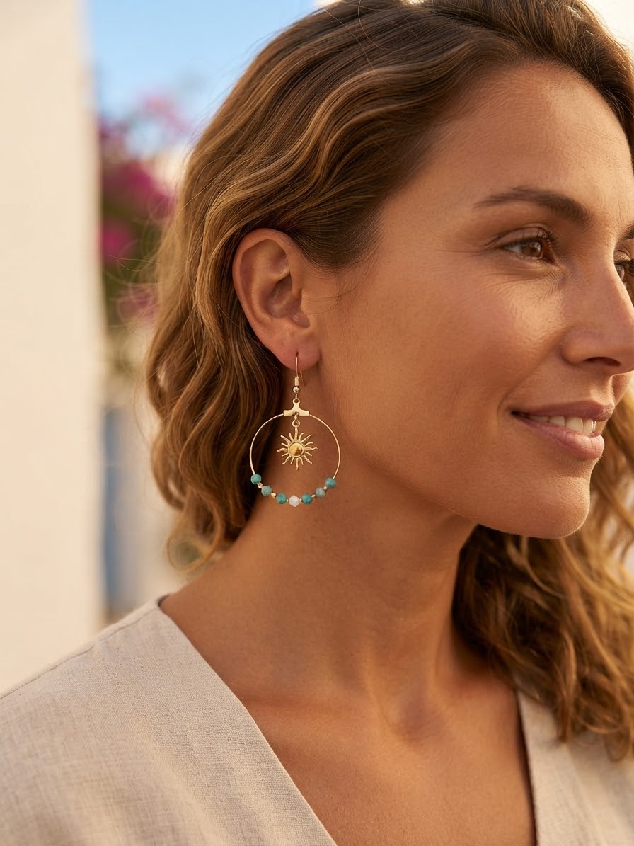 Créoles Dorées · Turquoise Naturelle d'Afrique · 30mm