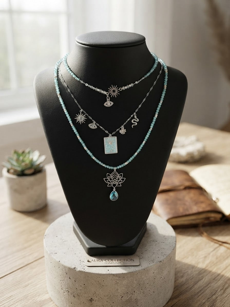 Collier Ras de Cou Soleil – Acier & Cristal de Roche