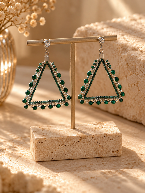Boucles d'oreilles ÉSMÉRA — Malachite tissée