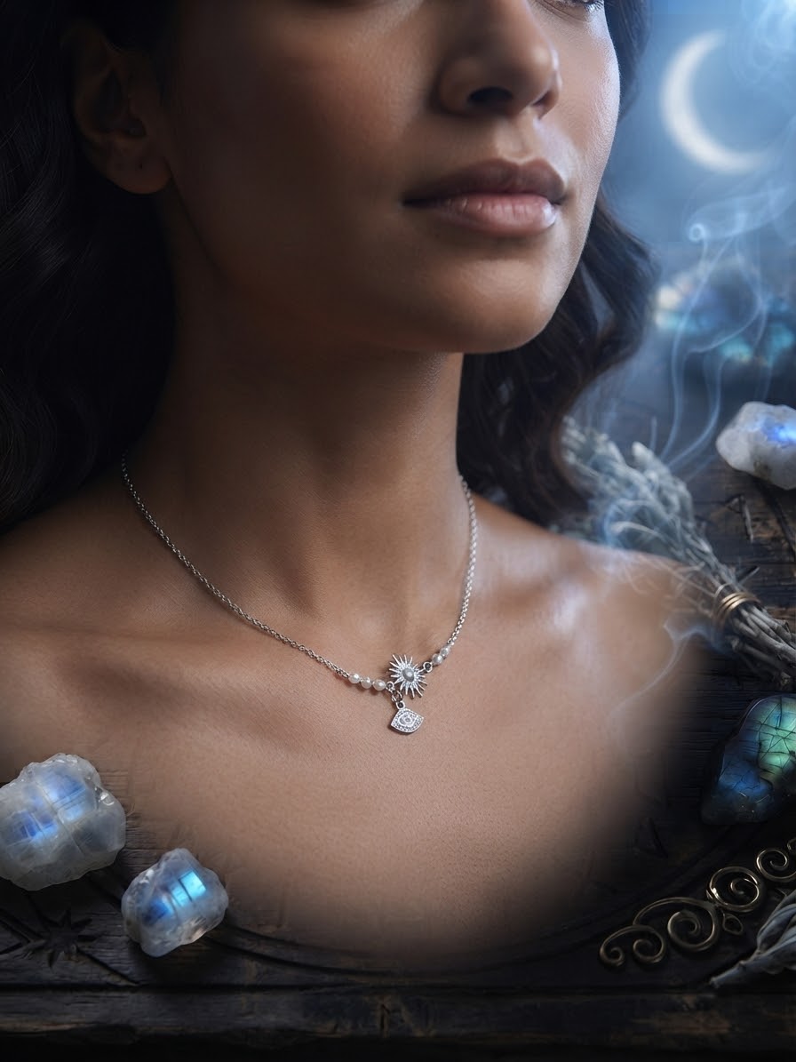 Collier Ras de Cou Soleil – Acier & Cristal de Roche