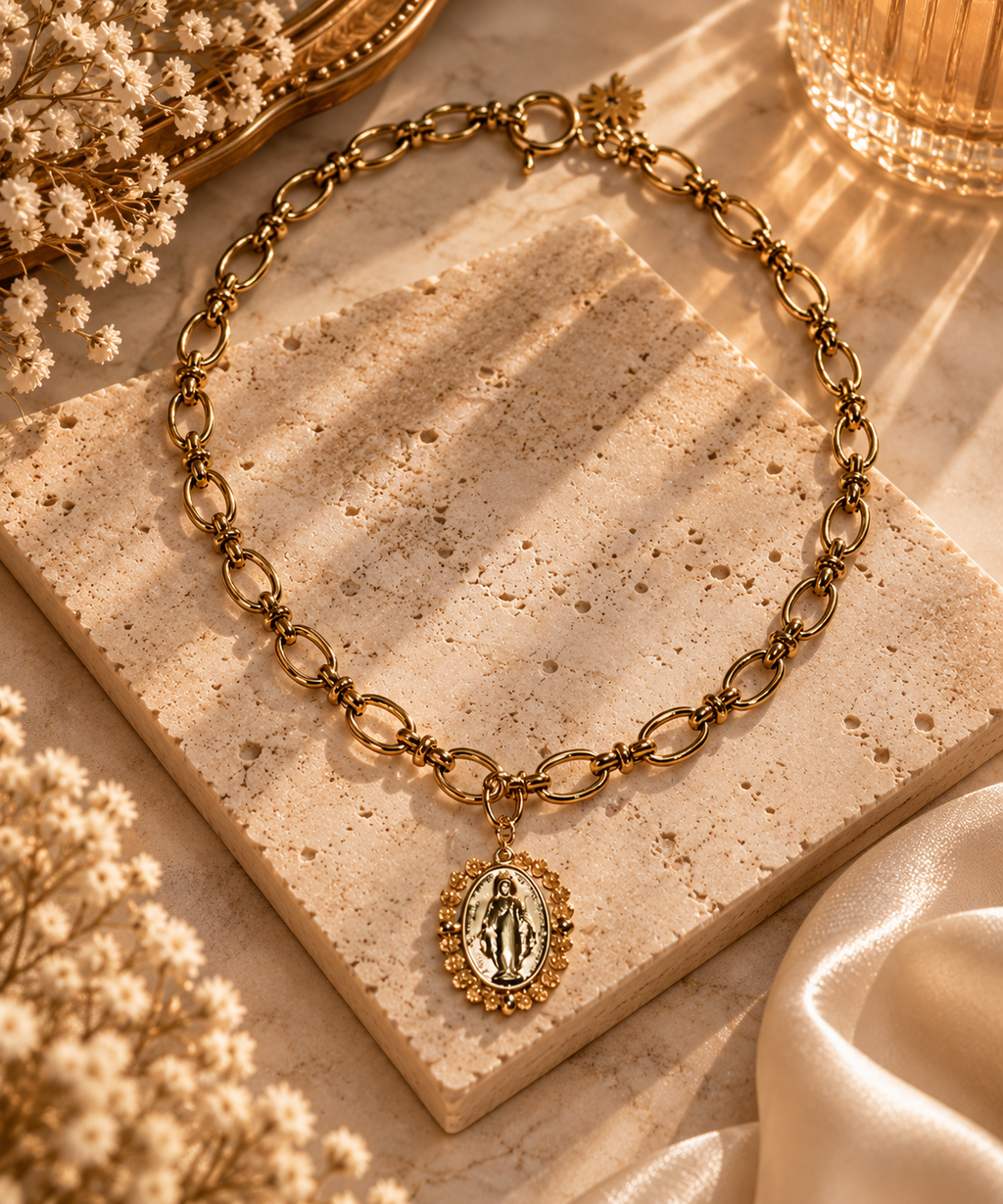 Collier Grâce – Vierge Marie & Cristal d’Autriche