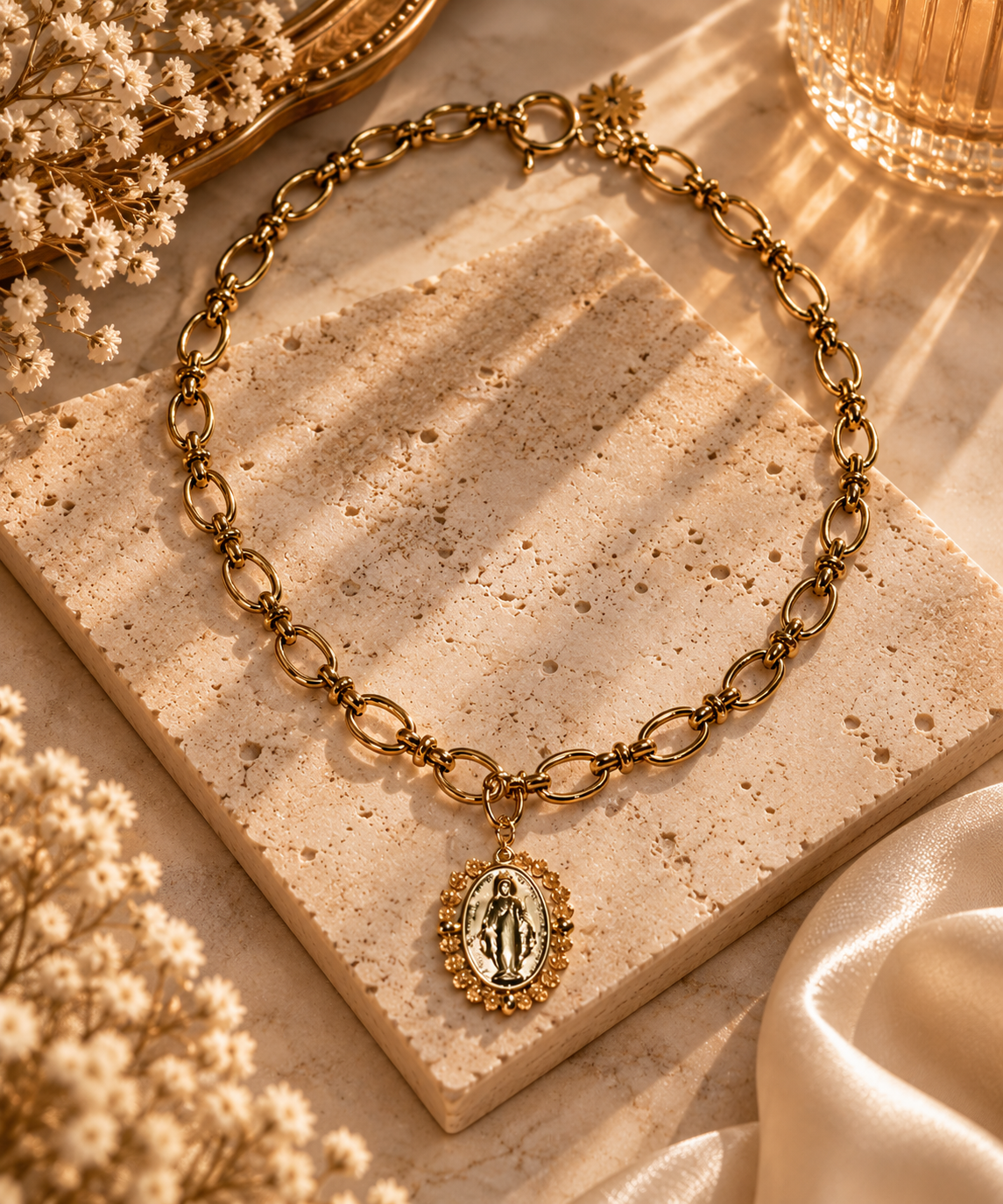 Collier Grâce – Vierge Marie & Cristal d’Autriche