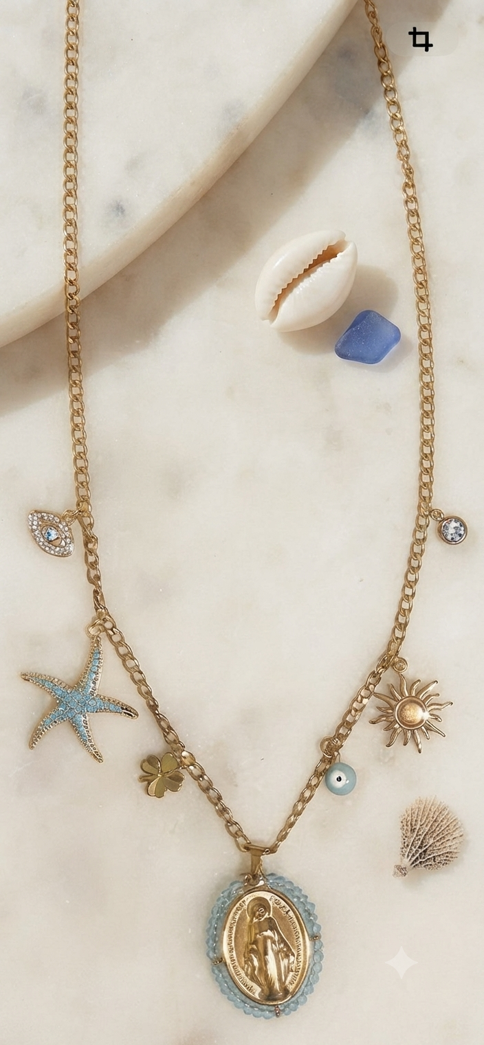 Collection Protection Vierge Dorée œil bleu– Bijoux Talismans et Médailles Miraculeuses