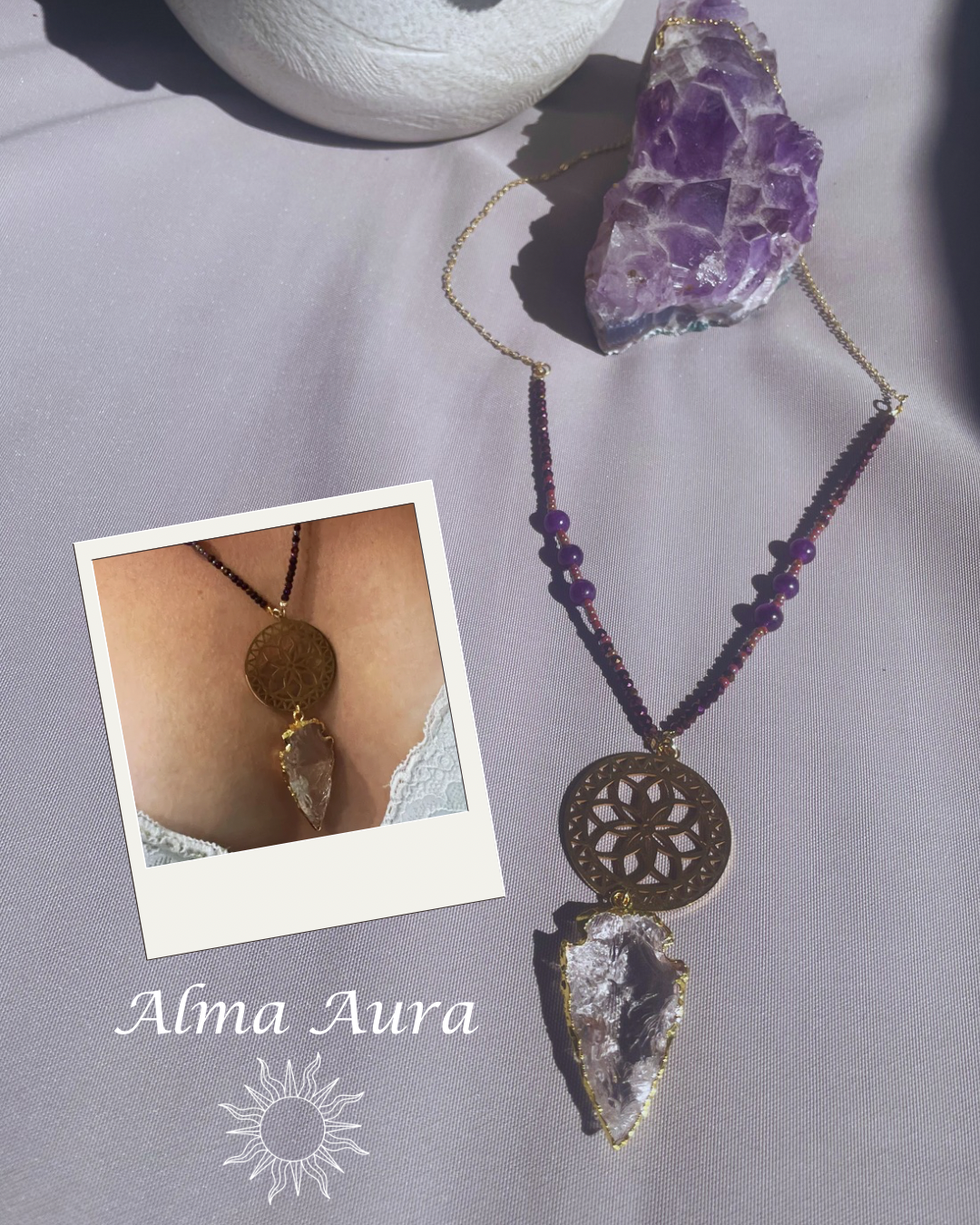 Parure cristal de roche – collier talisman et bracelet assorti