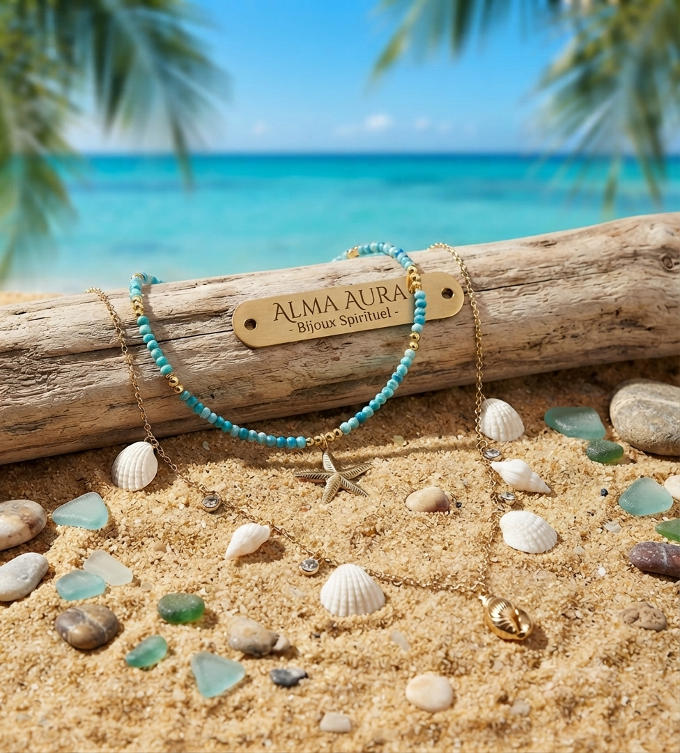 Collier coquillages naturels Océa – pendentif doré bohème
