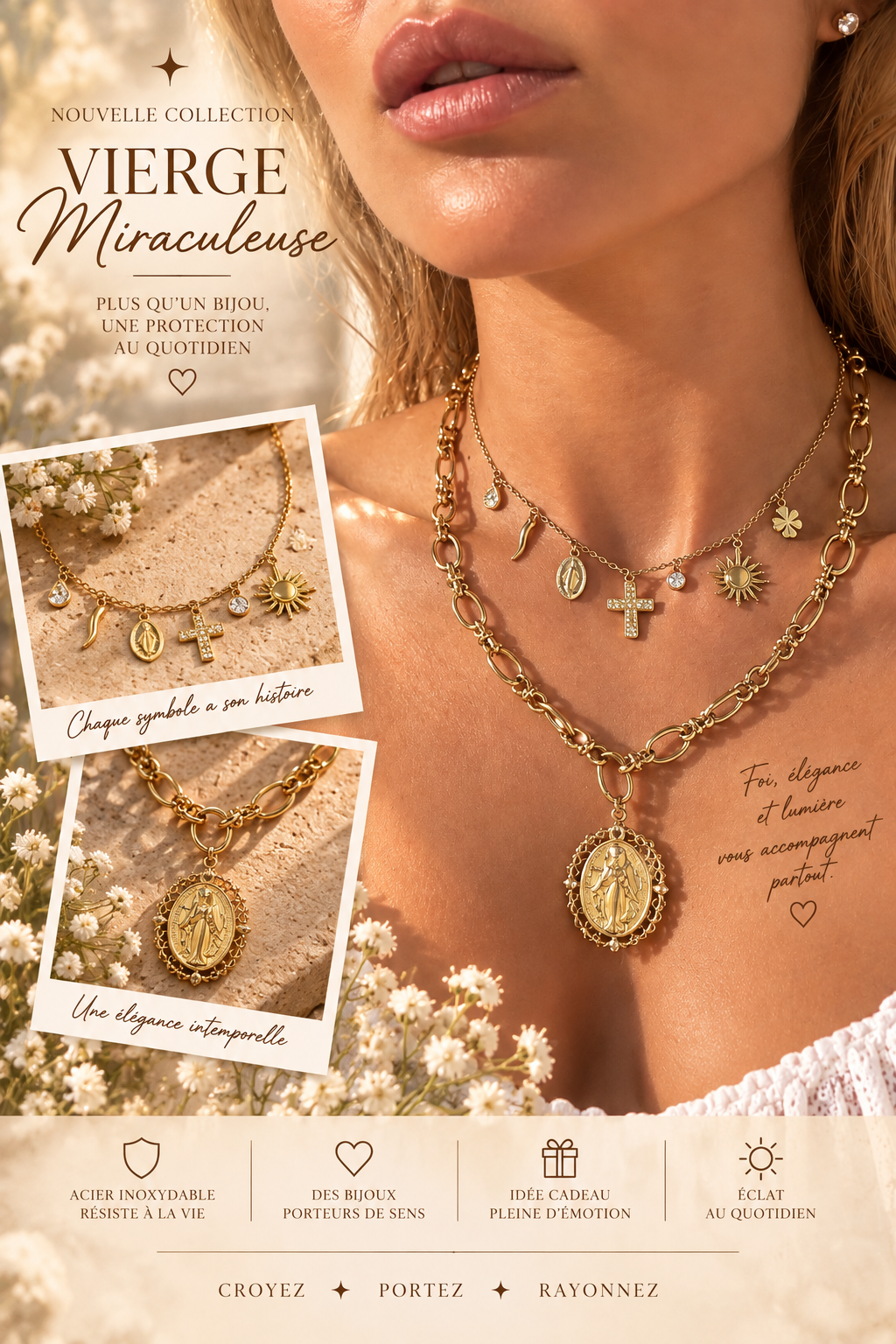 ✨ Collier Céleste – 7 Charms Porte-Bonheur Dorés