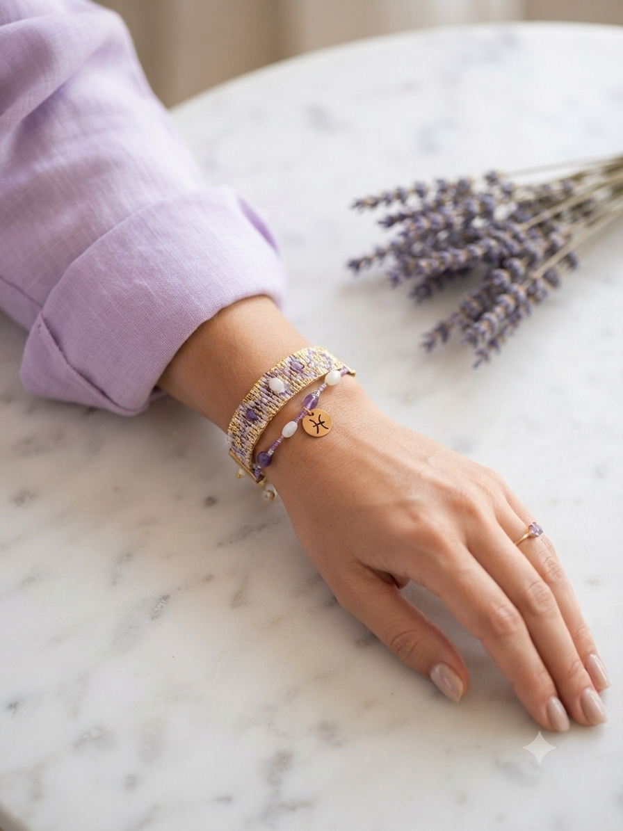 Parure Divine améthyste et pierre de lune – collier et bracelets
