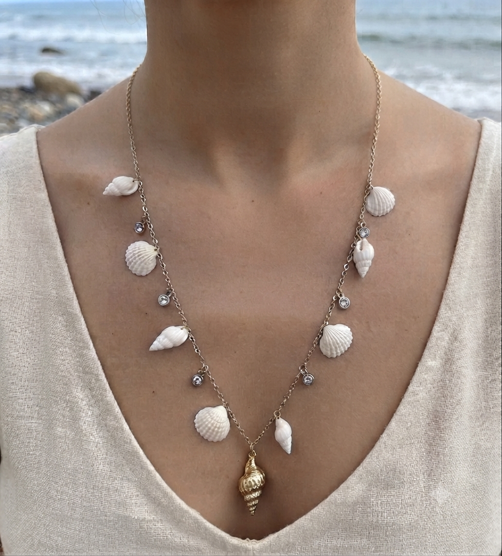 Collier coquillages naturels Océa – pendentif doré bohème