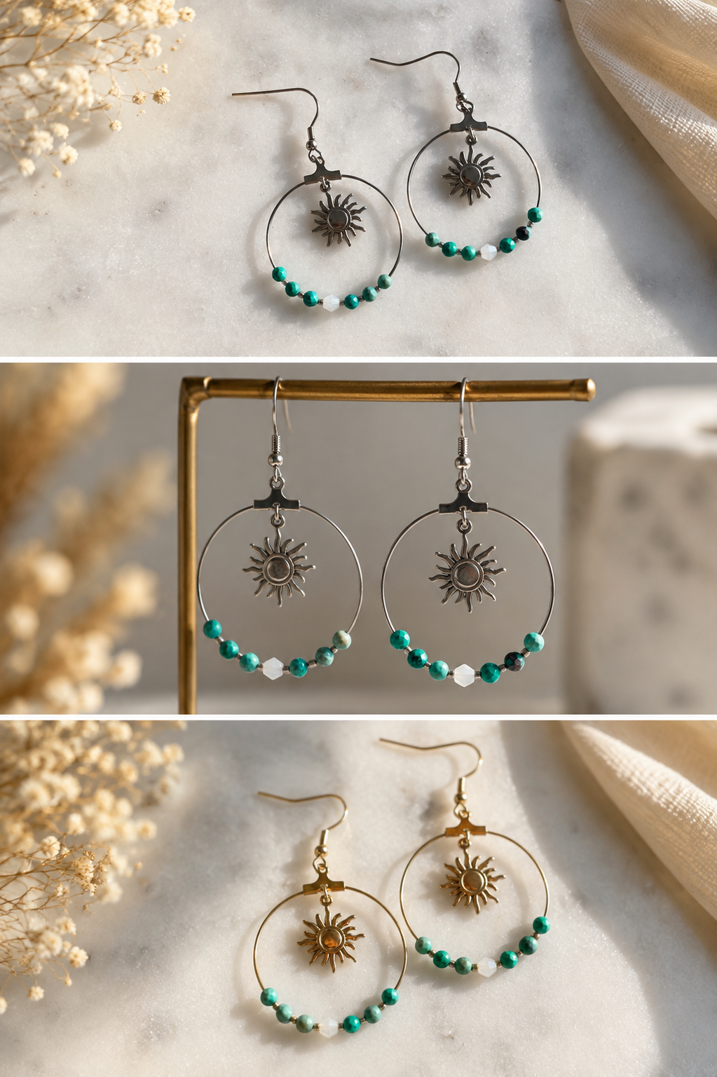 Créoles Dorées · Turquoise Naturelle d'Afrique · 30mm