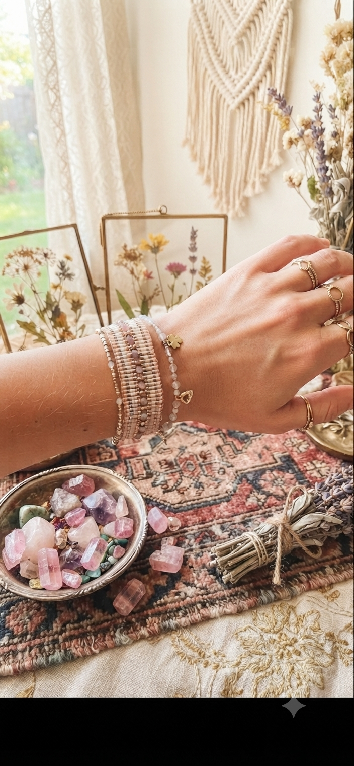 Bracelet Reina| Bracelet Signe Astrologique Balance – Tourmaline Rose, Quartz Rose & Nacre | Personnalisable