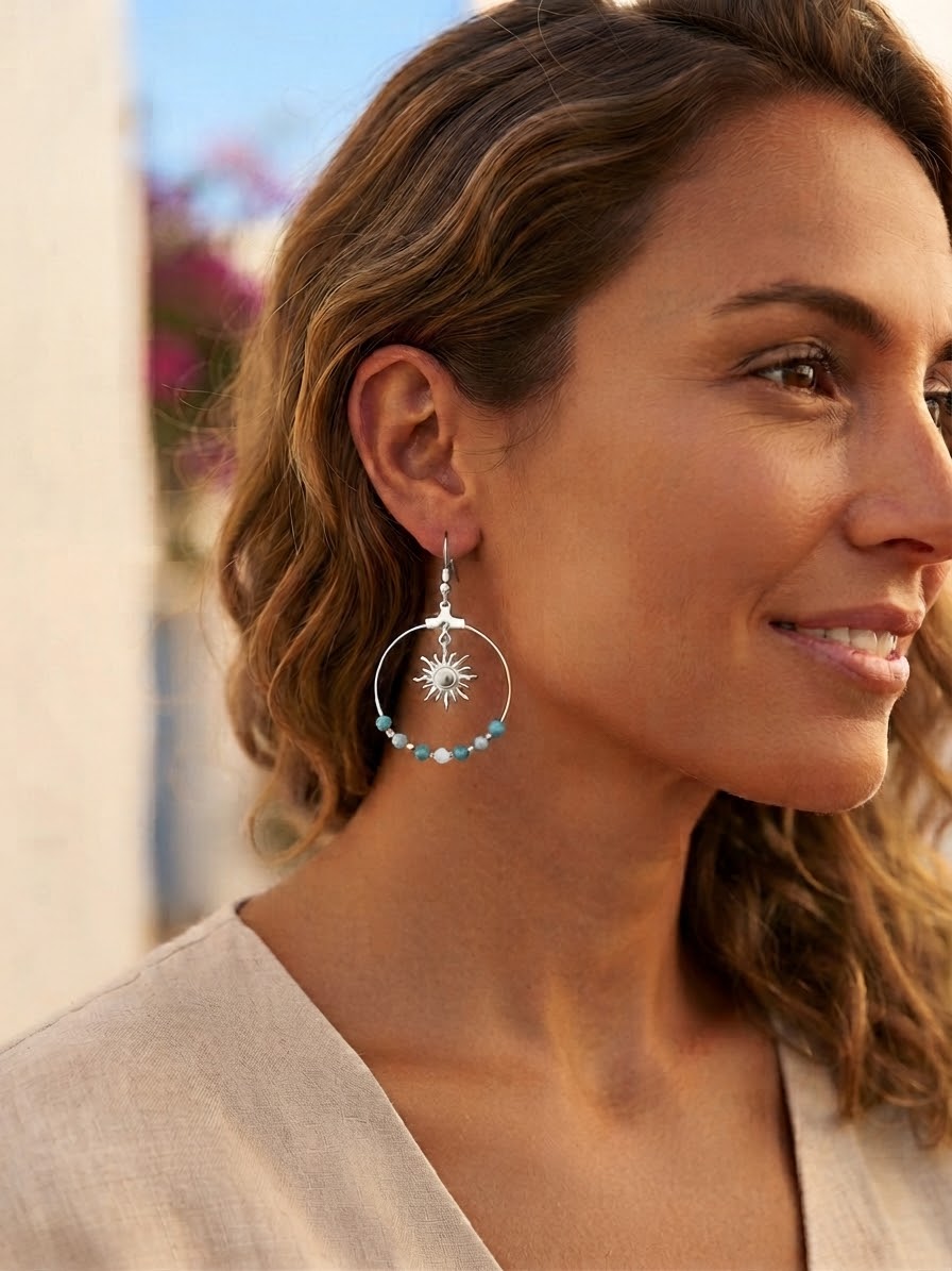 Créoles Argentées · Turquoise Naturelle d'Afrique · 30mm