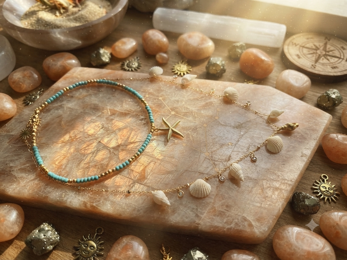Collier coquillages naturels Océa – pendentif doré bohème