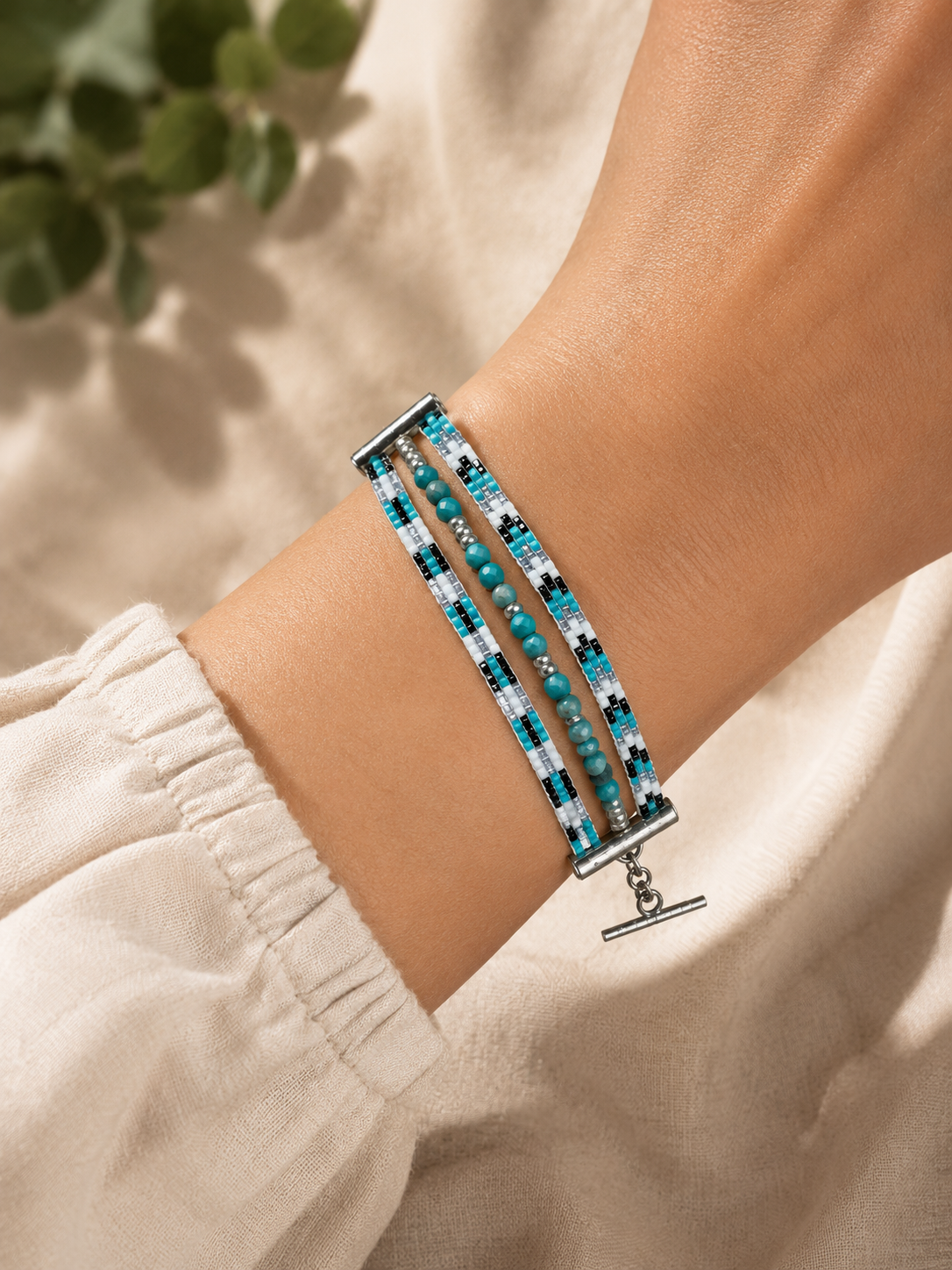 Manchette Tissée Main | Turquoise d'Afrique & Miyuki Delica