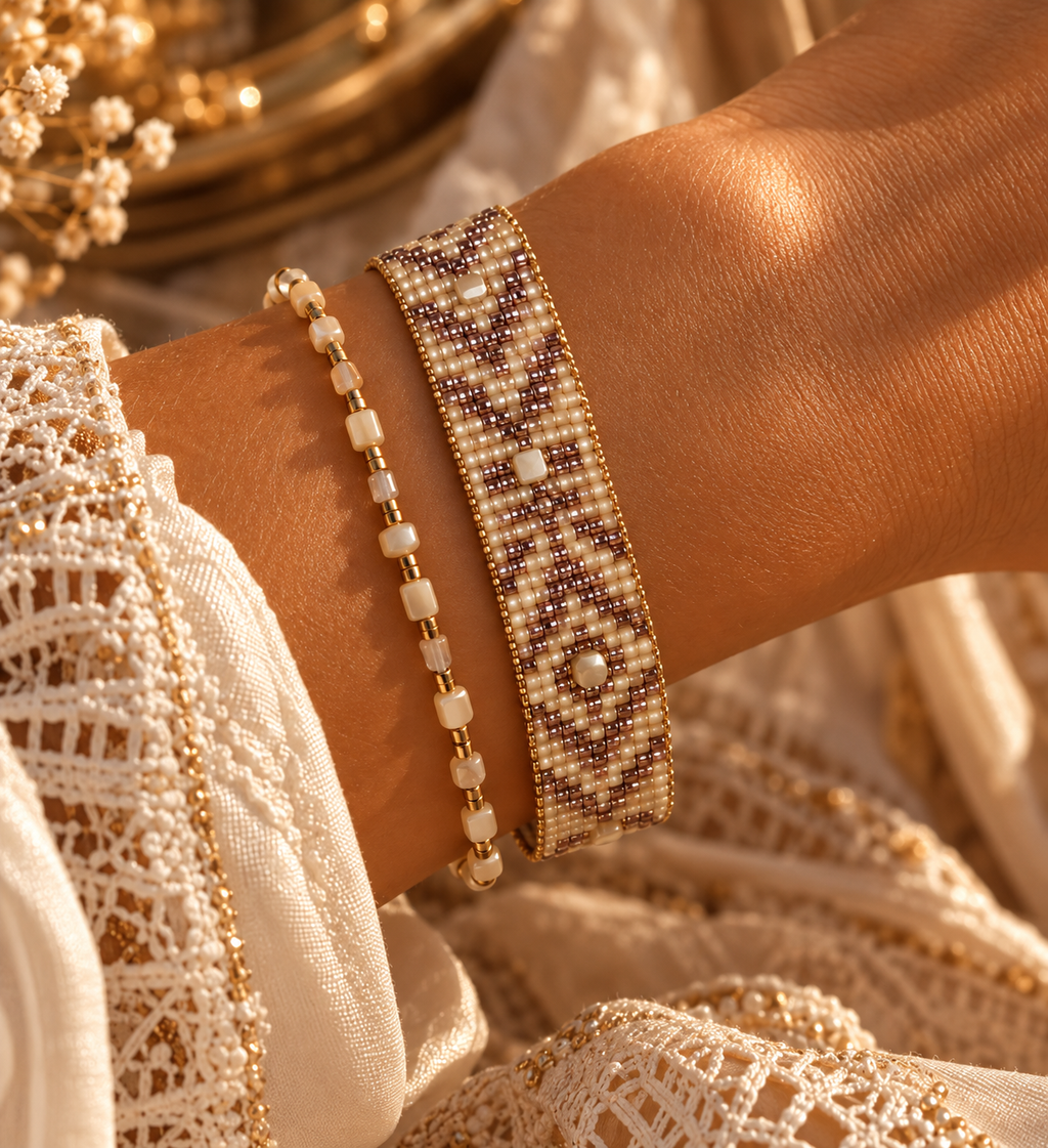 Bracelet NAÏA – Nacre naturelle & acier doré