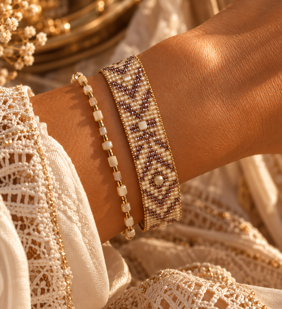 Bracelet NAÏA – Nacre naturelle & acier doré