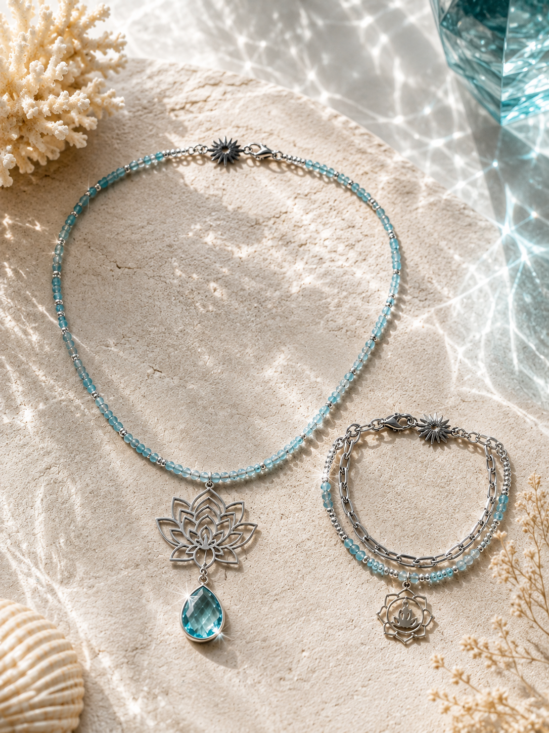 Parure Aigue Marine et Topaze Bleu | Le bracelet double