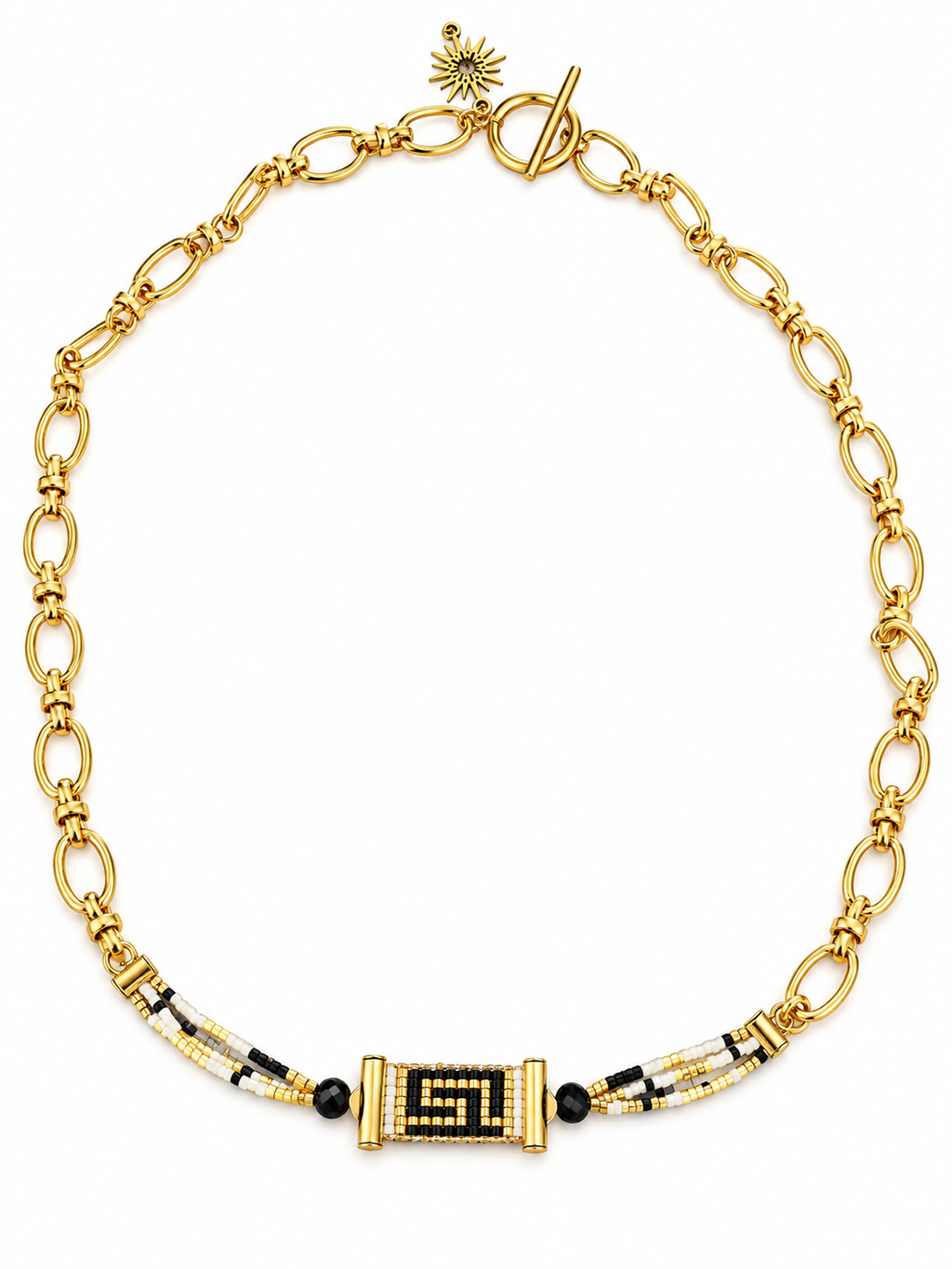 Collier Noir & Or Tissé Main en Acier Doré – 45 cm | Collection Emblématique