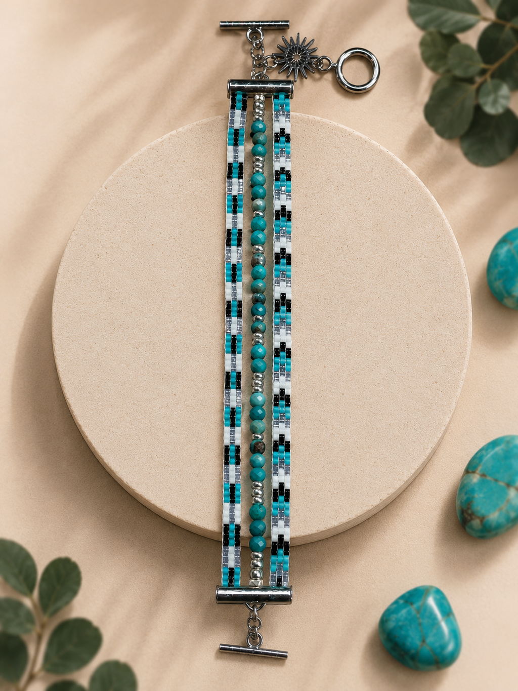 Manchette Tissée Main | Turquoise d'Afrique & Miyuki Delica