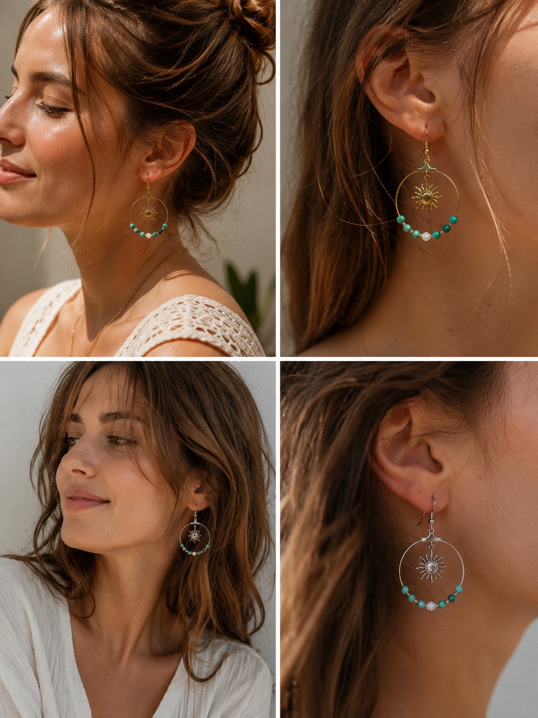 Créoles Argentées · Turquoise Naturelle d'Afrique · 30mm