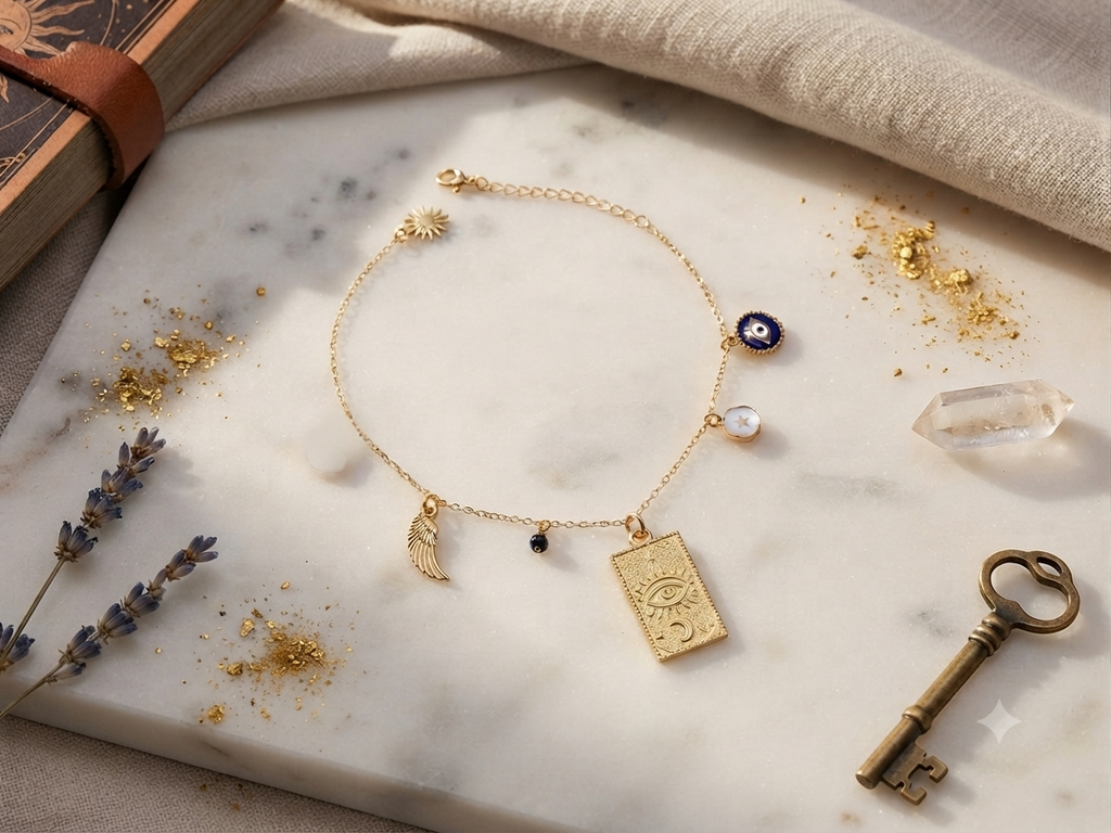 Collier talisman Alma – médaillon œil et lune doré
