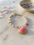 Bracelet quartz rose et coquillage Aphrodite – bijou doré
