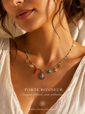 Chaîne Talisman Protection Vierge miraculeuse turquoise plaqué or et émail