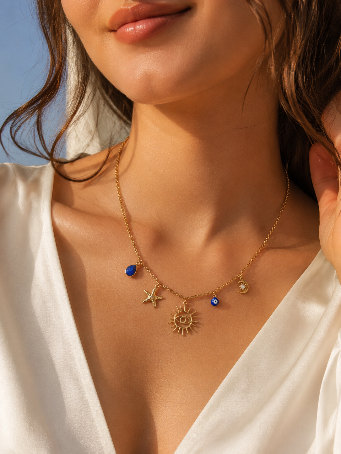 Talisman de Protection – Saphir Bleu Véritable & Acier Doré à l'Or Fin