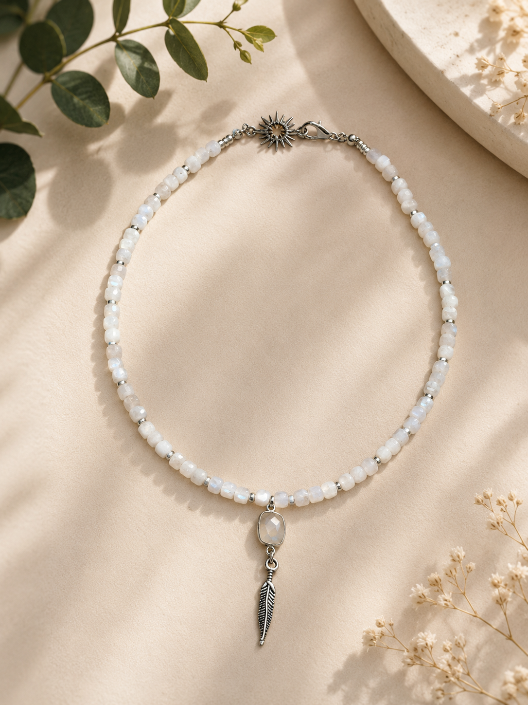Pierre de Lune Bleuté | Collier  – Intuition & Équilibre Émotionnel