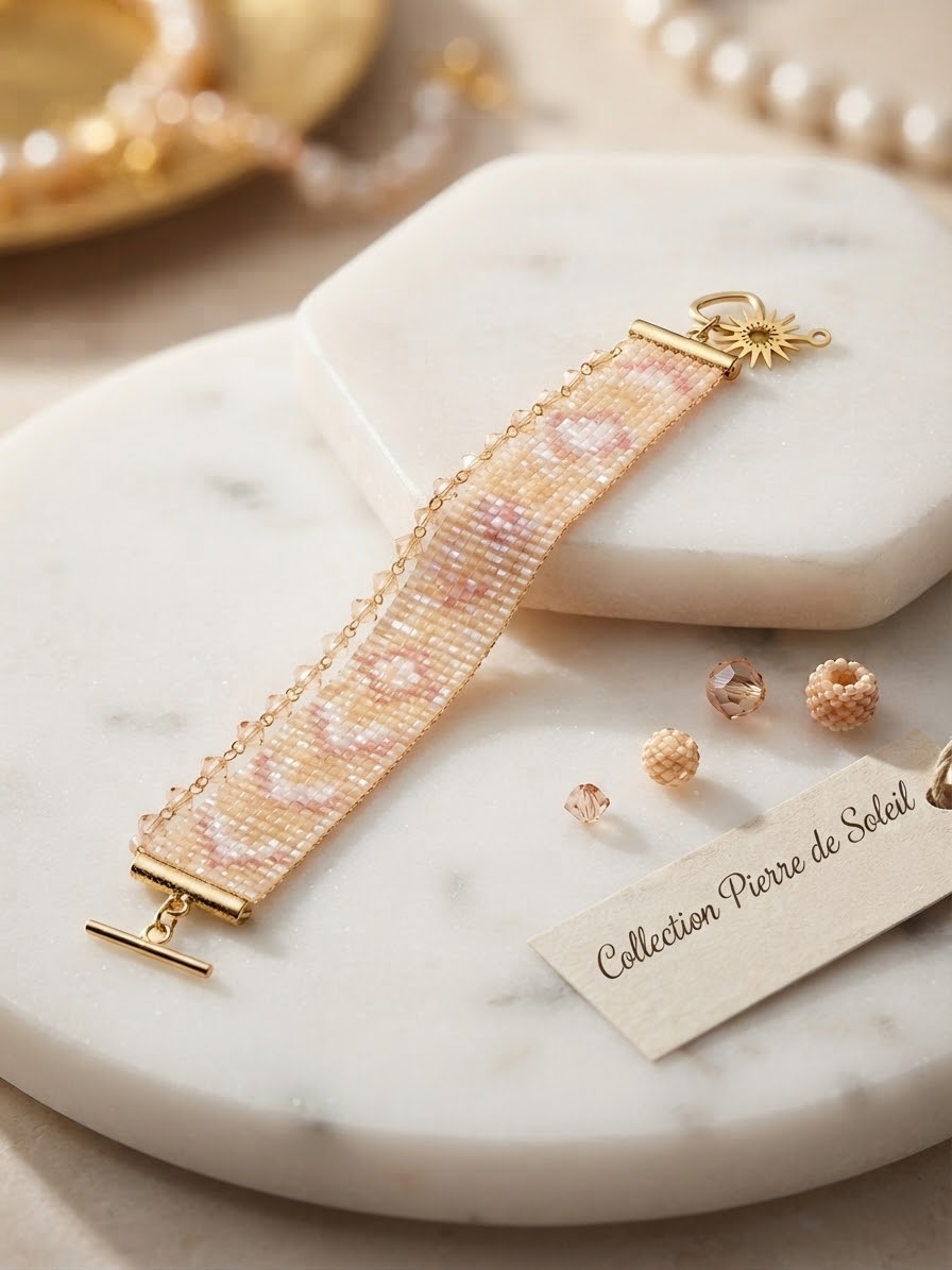 Manchette Fait Main Pierre de Soleil – Teintes Douces & Pastel