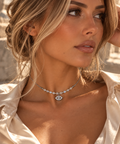 Collier Elyra Pierre de Lune Facettée & Œil Argenté | Alma Aura